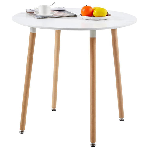 H.J WeDoo Esstisch rund 80 cm, MDF Tischplatte weiss, Buchenholz Beine