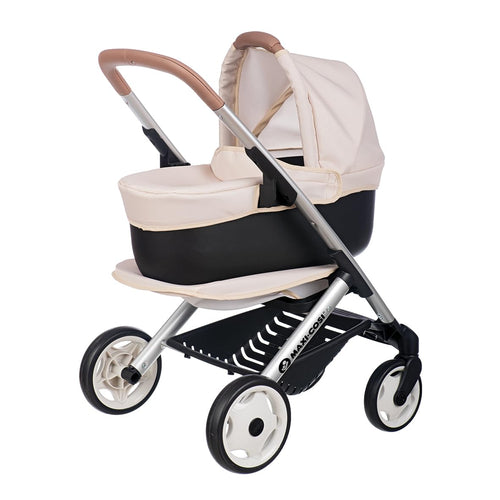 Smoby Maxi-Cosi 3-in-1 Puppenwagen mit Tragekorb und Buggy, Metallrahmen und Stauraumkorb