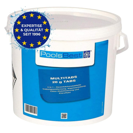 PoolsBest Chlor Mini Multitabs 5 in 1 Pflegetabs - 5kg: Weiße Minitabs zur Poolpflege. Desinfizieren, verhüten Algen, fördern Flockung und stabilisieren pH-Wert.