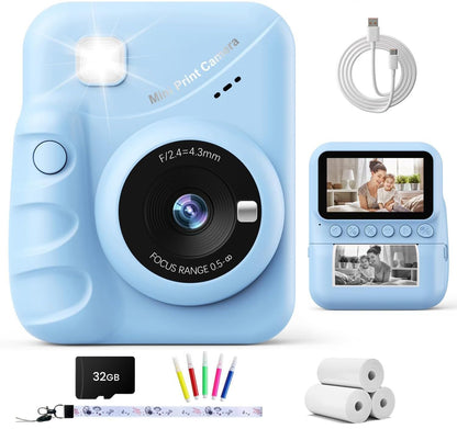 TIATUA Kinderkamera Sofortbildkamera 48MP mit 32 GB Karte, Blau – 3,0-Zoll-Display