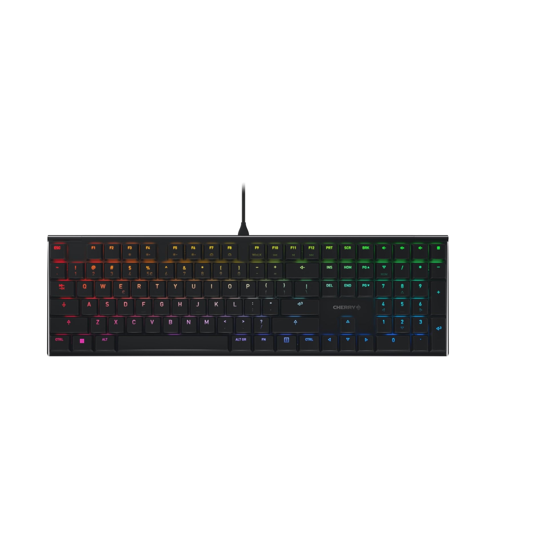 CHERRY MX 10.0N RGB Flache Gaming-Tastatur - EU-Layout, Schwarz. Für präzises Gaming und effizientes Tippen.