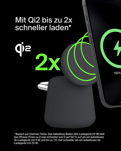 Belkin BoostCharge Pro Qi2 15W 2-in-1 Ladestation - Schwarz