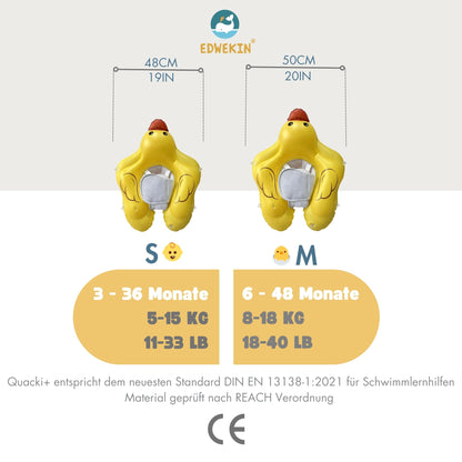 EDWEKIN Baby-Schwimmtrainer Ente mit abnehmbarem Sonnendach UPF 50+