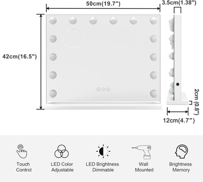 Dripex Hollywood Schminkspiegel mit LED-Beleuchtung, 50 x 42 cm, Weiss