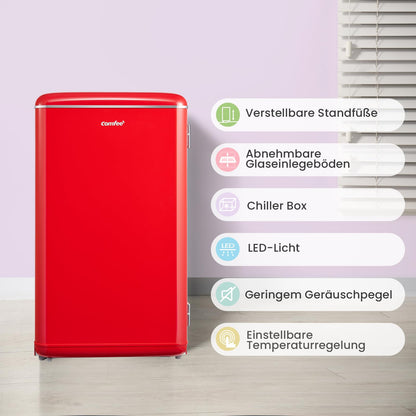 Comfee' RCD93RE2EURT(E) Mini Kühlschrank 93L Retro – Rot