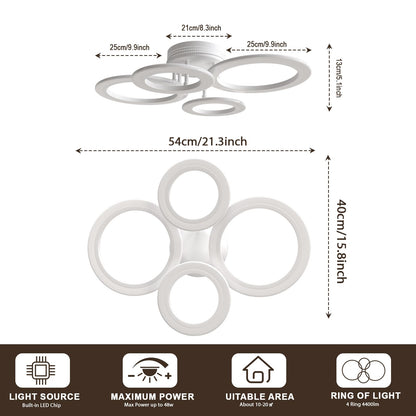 RUYI LED Deckenleuchte Dimmbar 4 Ringe – Weiss 48W