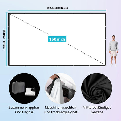 LEORFI Beamer Leinwand 150 Zoll Outdoor, 16:9, faltbar, waschbar