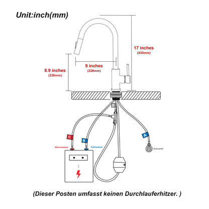 Tohlar Niederdruck Küchenarmatur Ausziehbar - Gebürsteter Nickel
