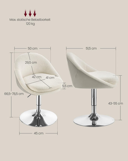 VASAGLE Drehstuhl LJB100W01 – Verstellbar für Büro & Schminktisch Cremeweiss