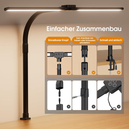 SIBRILLE LED Schreibtischlampe Doppelkopf, dimmbar, klemmbar, schwarz