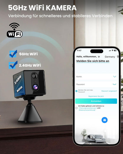 aidowocam CB70W Mini Überwachungskamera innen, 5G WiFi, 4K QHD
