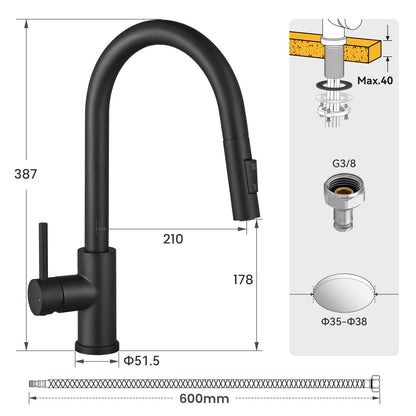 CECIPA SOFETIY SERIE Küchenarmatur Matt Schwarz Ausziehbar Hochdruck