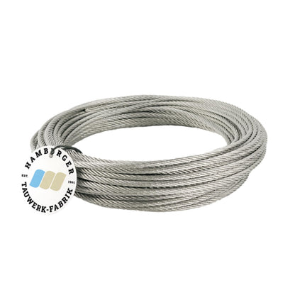 Edelstahl Drahtseil 7x7 V4A Inox Geländerseil - 4mm, 50m, 4mm starkes Seil (7x7 Litze) aus V4A Inox zum Spannen von Geländern.