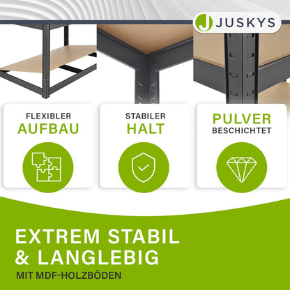 Juskys Lagerregal Basic Schwerlastregal – 4er-Set 180x90x40cm Grau
