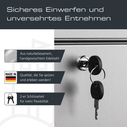 BURG-WÄCHTER AMZ 2500 NI Briefkasten mit Zeitungsfach – Edelstahl