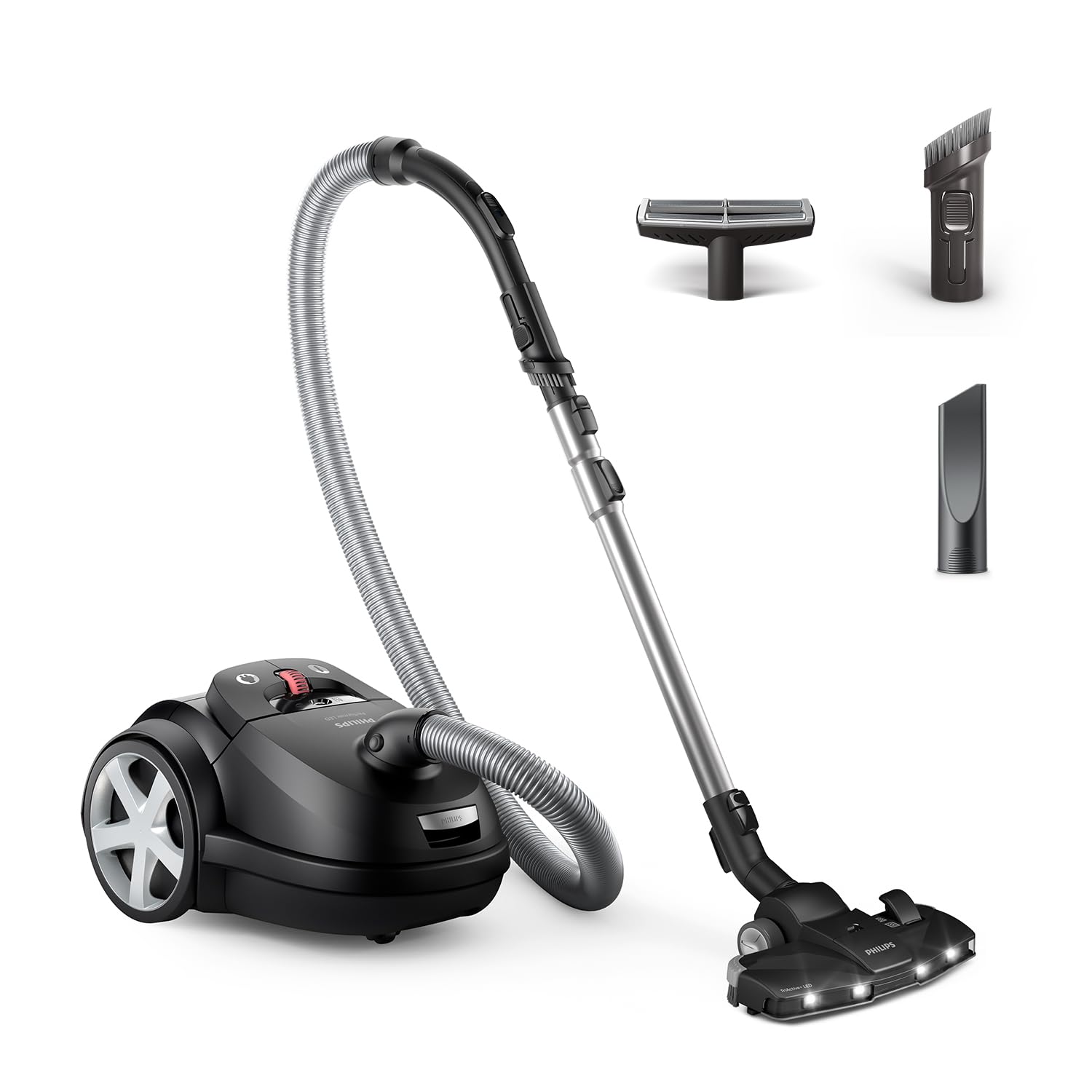 Philips Performer LED Beutelstaubsauger XD8122/10, Deep Black, mit TriActive+ LED-Düse