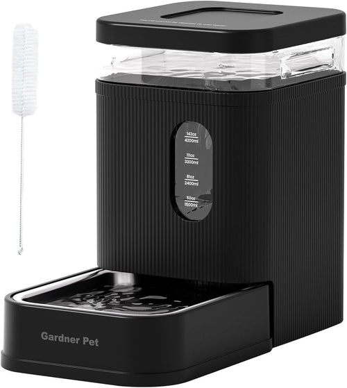 Gardner Pet Automatischer Wasserspender 6,5 L mit Edelstahlschüssel, transparentes Sichtfenster und quadratische Basis