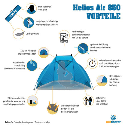 outdoorer Helios Air 850 Strandmuschel mit UV-Schutz 80, blau