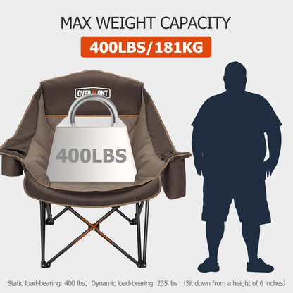 OVERMONT Campingstuhl klappbar gepolstert bis 204 kg khaki