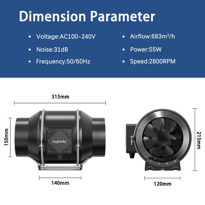 Aygrochy Rohrventilator Inline Abluftlüfter - 150mm Regelbar
