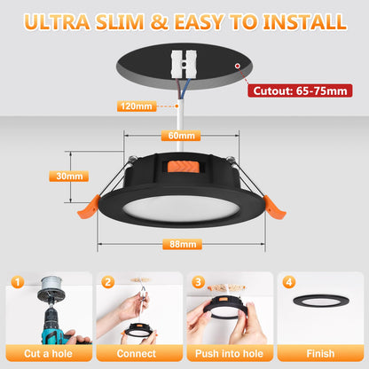 YindaLux LED Einbaustrahler 230V dimmbar 5W IP44 schwarz 10er Set