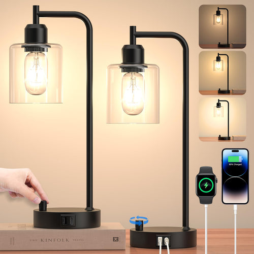AmazeFun Dimmbare Nachttischlampe 2er Set mit USB-Ladefunktion. Kompakte Leuchten zum stufenlosen Dimmen und Laden am Bett.