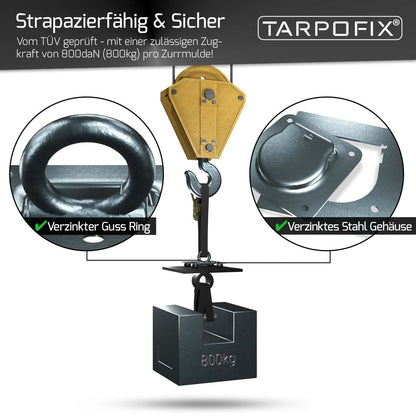 Tarpofix Zurrösen für Anhänger, verzinkter Stahl, 800 daN, 6 Stück