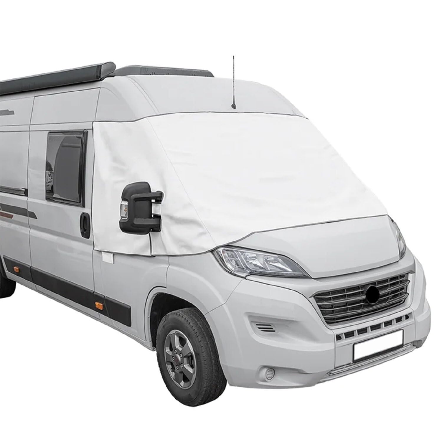 Preiswert&Gut Frontscheibenabdeckung Wohnmobil Fiat Ducato X290 – Weiss. Weiße Abdeckung für die Wohnmobil-Frontscheibe, schützt vor Frost und Sonne.