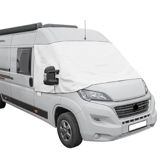 Preiswert&Gut Frontscheibenabdeckung Wohnmobil Fiat Ducato X290 – Weiss. Weiße Abdeckung für die Wohnmobil-Frontscheibe, schützt vor Frost und Sonne.