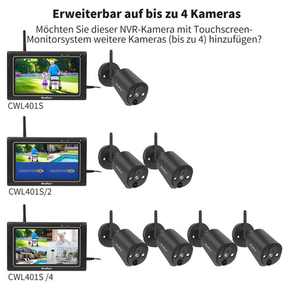SecuFirst 2K Überwachungskamera Aussen Set – 7 Zoll Monitor, Ohne WLAN