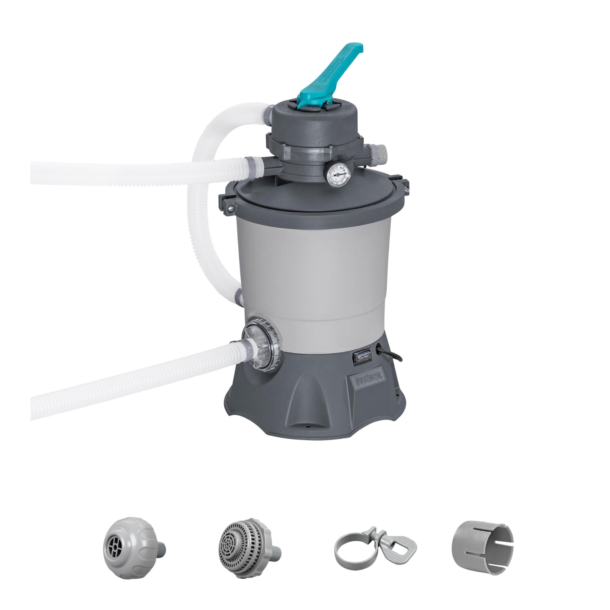 Bestway 58515-7 Sandfilterpumpe 3.596 l/h für Pools, Grau – Filtertank mit 6-Positionen-Ventil