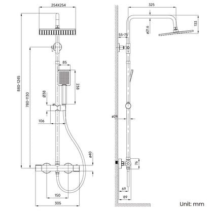 Auralum Thermostat Duschsystem mit Verbrühschutz – 25x25cm Regendusche