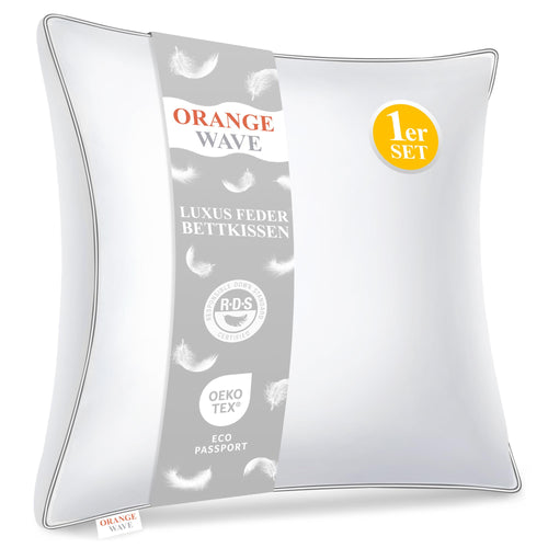 Orange Wave 3-Kammer Feder-Daunen-Kopfkissen 80x80 cm