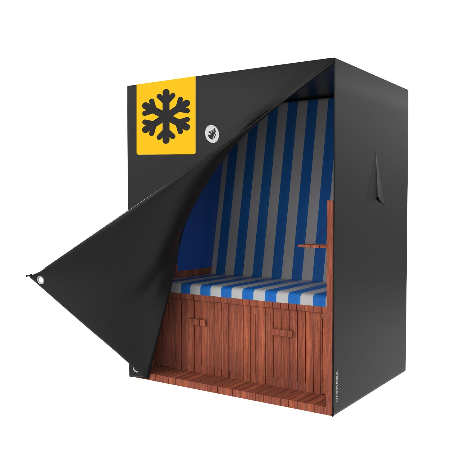 VERDOBA Strandkorb Schutzhülle Premium Winterfest – 100x135x160 cm. Robuste, dunkelgraue Hülle schützt Strandkorb vor Wetter.