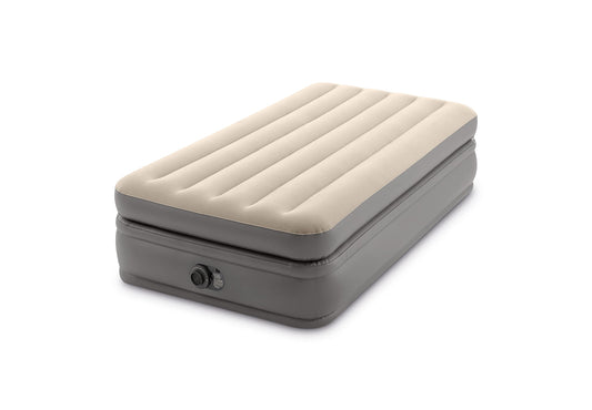 Intex Twin Comfort Elevated Luftbett – Fiber-Tech Technologie, ein beiges, erhöhtes Luftbett für komfortable Gäste- oder Camping-Übernachtung.