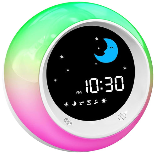 FiveHome Kinderwecker Schlaftrainer mit Nachtlicht und Soundmaschine, digitaler Wecker mit LED-Anzeige