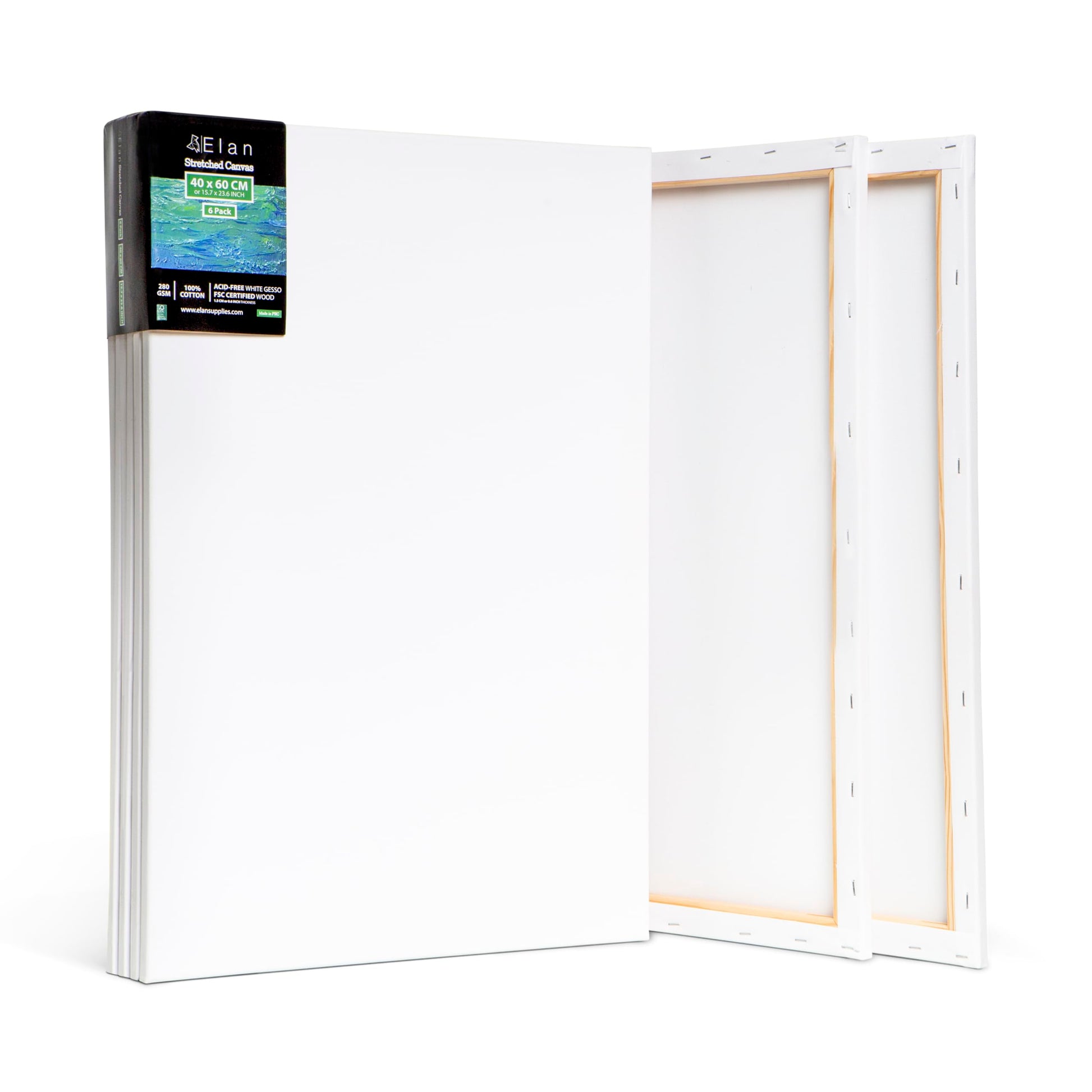 Elan Keilrahmen Leinwand 40x60 cm, 6er Set, 100% Baumwolle, 280 g/m², Kiefernholzrahmen