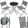 tectake Bistroset 3-teilig: Klapptisch rund und 2 Klappstühle, grau – wetterfest, für Balkon und Terrasse