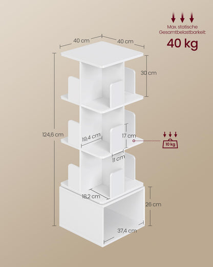 VASAGLE Custos Bücherregal drehbar, 4 Ebenen, Standregal weiss