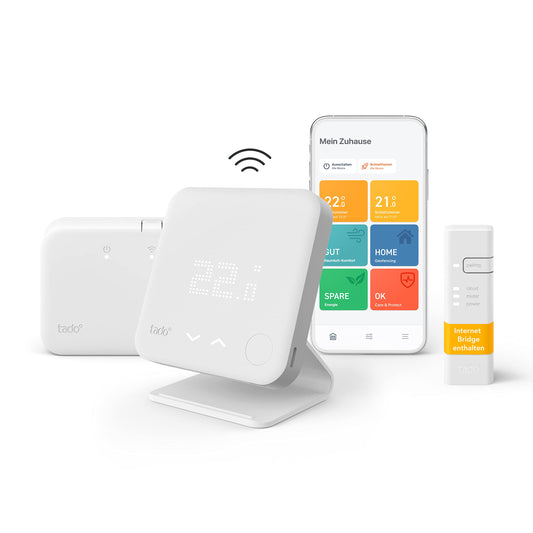 tado° Wifi Starter Kit V3+ Smart Thermostat - Standfuss: Weißer Standfuß. Hält den Thermostat für flexible Aufstellung im Raum.