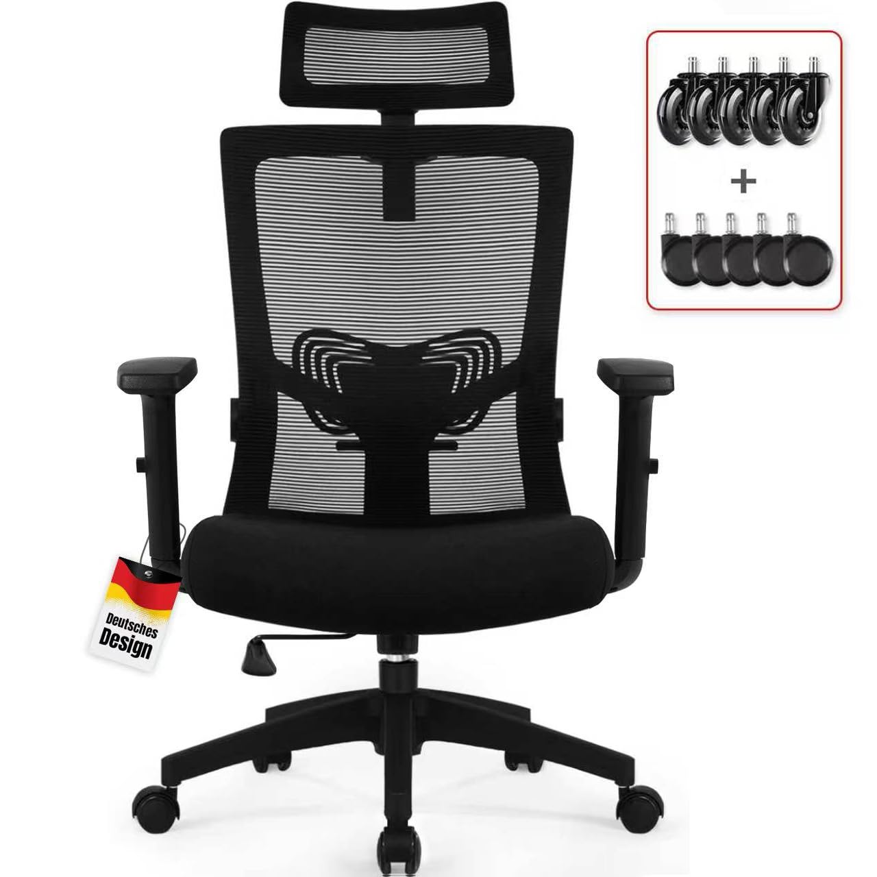 Daccormax Bürostuhl ergonomisch, Mesh-Drehstuhl mit Kopfstütze und Lendenwirbelstütze