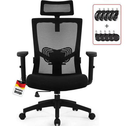 Daccormax Bürostuhl ergonomisch, Mesh-Drehstuhl mit Kopfstütze und Lendenwirbelstütze