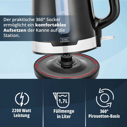 KHG Frühstücksset Wasserkocher & Toaster 2-teilig, schwarz