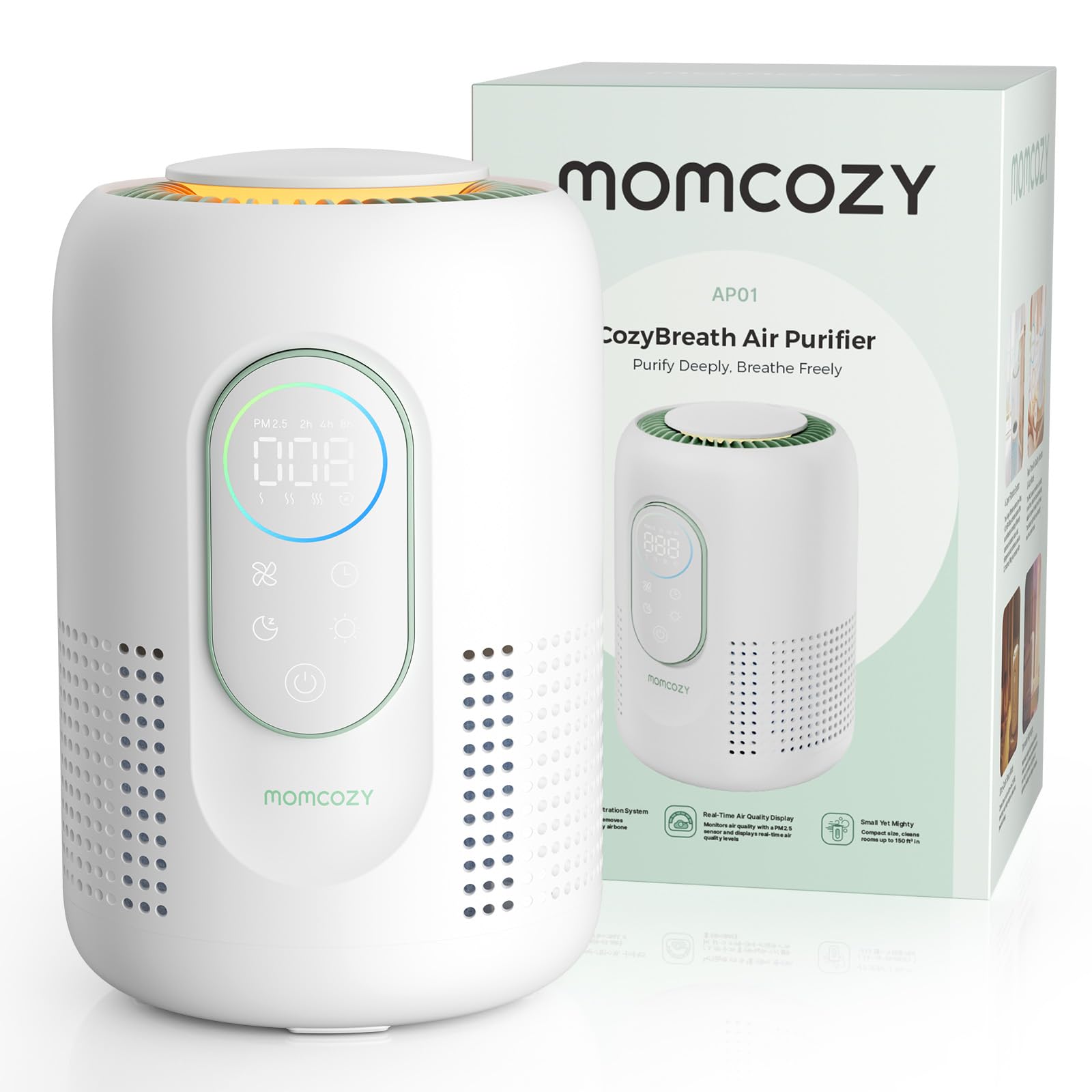 Momcozy Luftreiniger AP01-1 mit H13 HEPA-Filter für Kinderzimmer, PM2,5-Anzeige