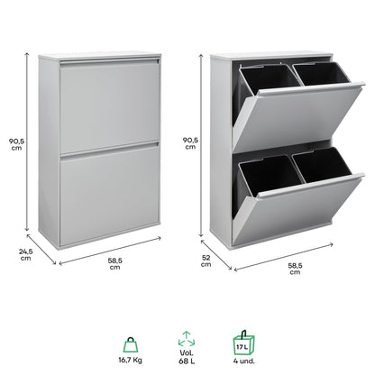 ARREGUI Basic CR602-B Mülltrennsystem 4-Fach hellgrau