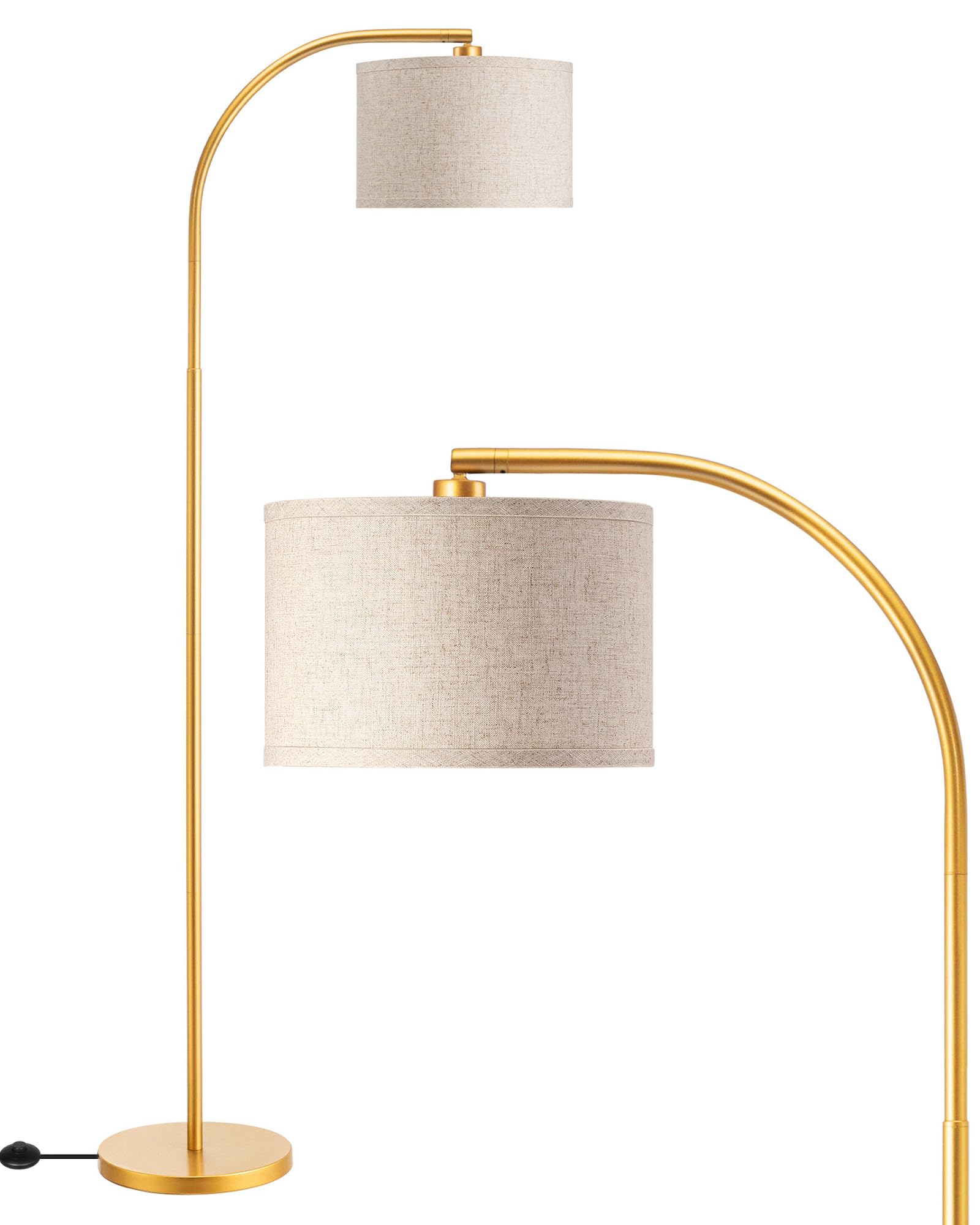 EDISHINE Bogenlampe Gold 161cm - Beiger Leinen-Schirm. Goldener Bogen, beiger Textilschirm. Spendet gerichtetes Licht, ideal über Sofa oder Esstisch.