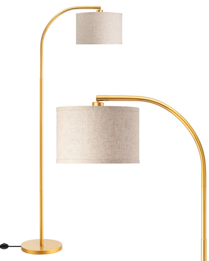 EDISHINE Bogenlampe Gold 161cm - Beiger Leinen-Schirm. Goldener Bogen, beiger Textilschirm. Spendet gerichtetes Licht, ideal über Sofa oder Esstisch.