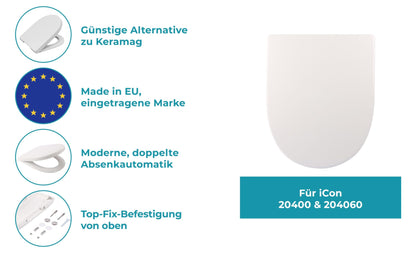 Calmwaters WC Sitz Keramag iCon D-Form Absenkautomatik Weiss