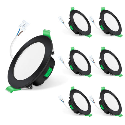 ALUSSO LED Einbaustrahler Schwarz 7W dimmbar 3 Farbtemperaturen, 6er, runde flache Bauform