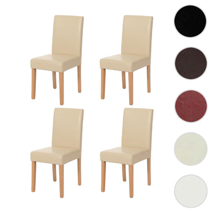 Mendler Littau Esszimmerstuhl 4er-Set - Leder Creme helle Beine